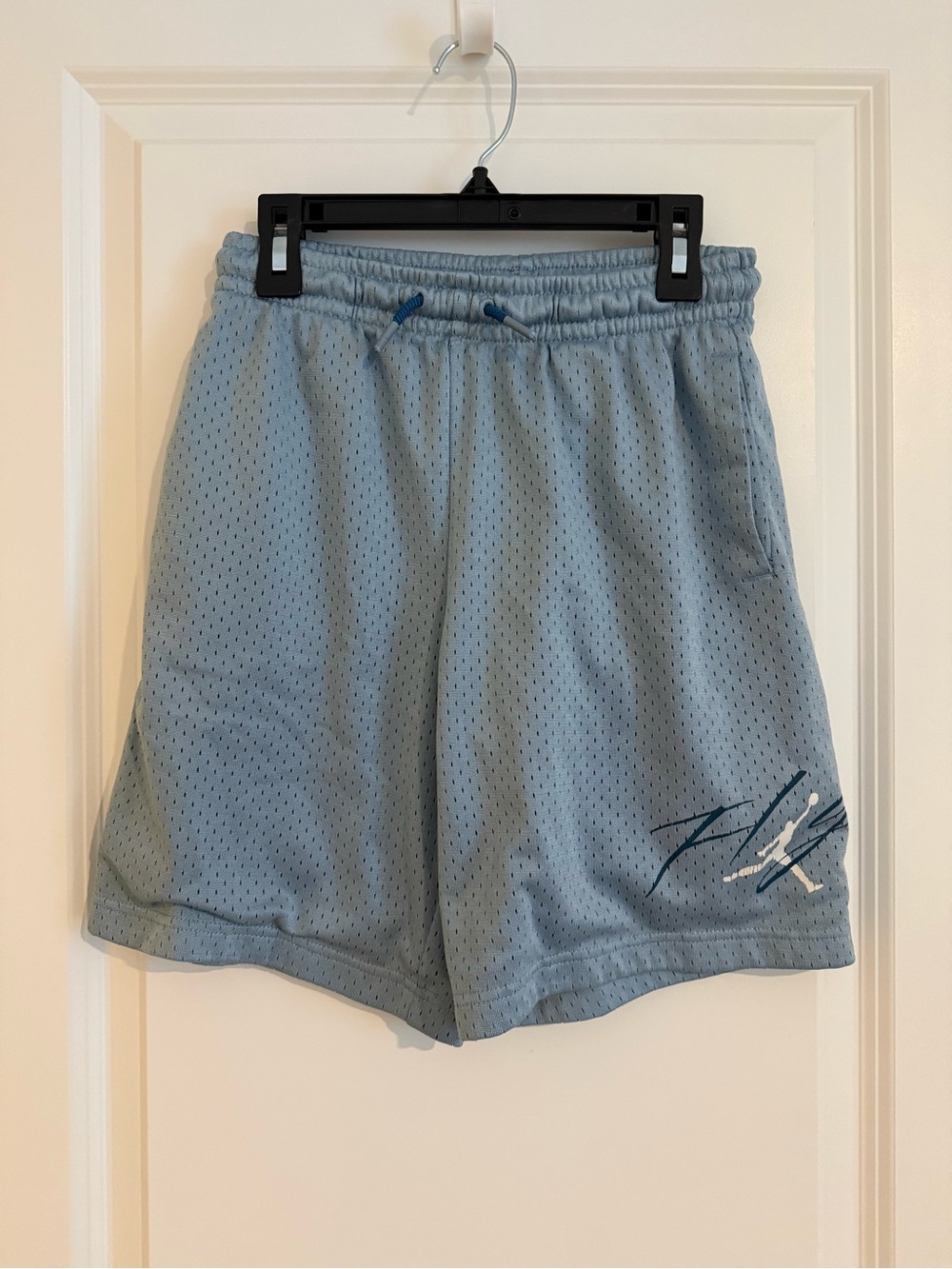 Jordan Light Blue Mesh Athletic Shorts with Teal Logo Accents